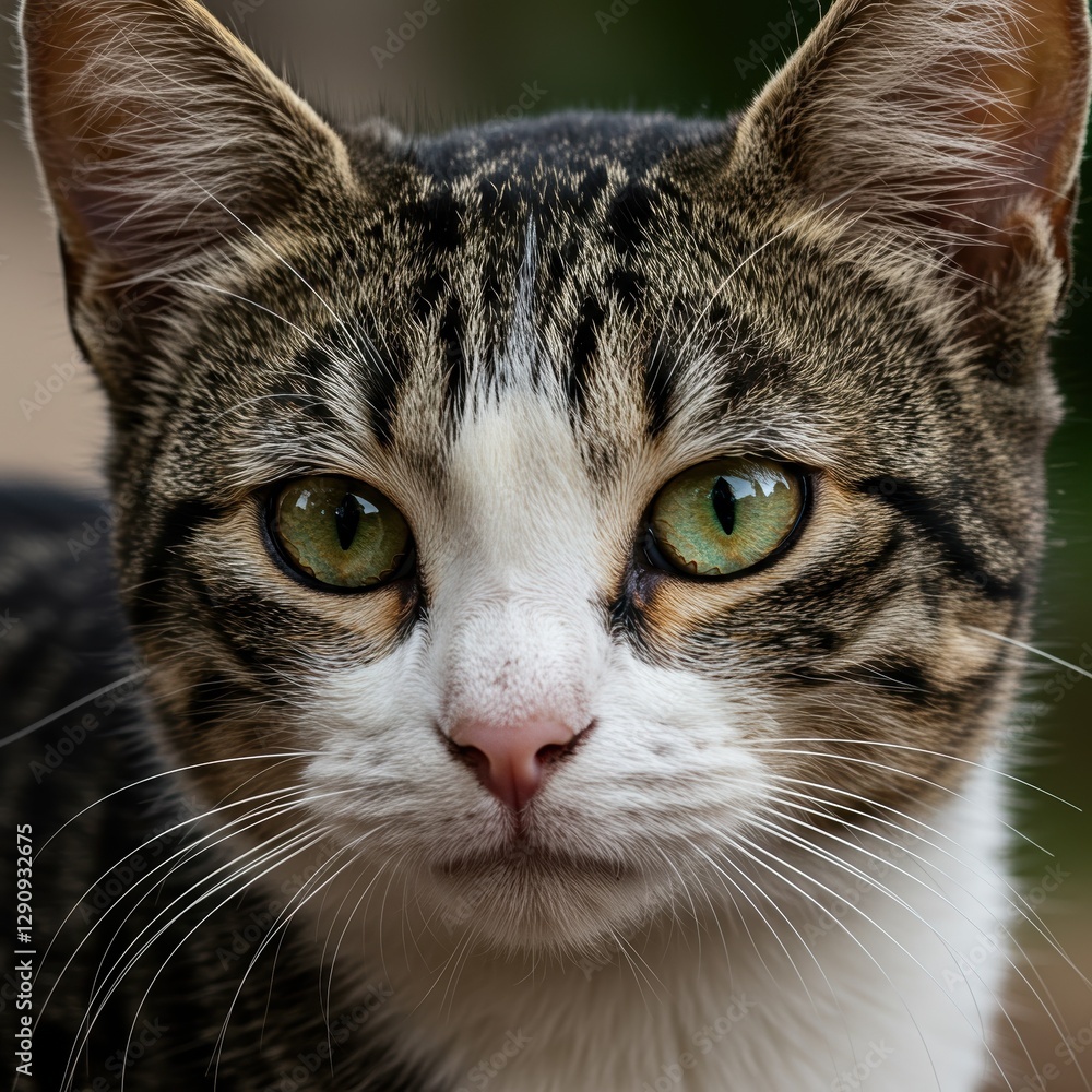 Close-Up Portrait of a Beautiful Tabby Cat with Striking Green Eyes - Perfect for Pet Lovers and Animal Enthusiasts Close-Up Portrait of a Beautiful Tabby Cat with Striking Green Eyes - Perfect for Pet Lovers and Animal Enthusiasts