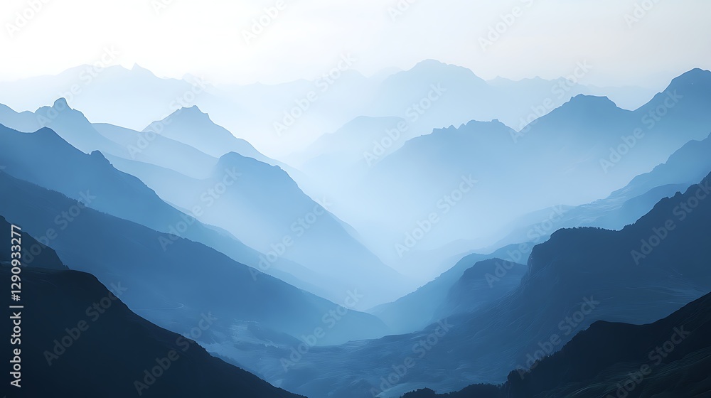Obraz premium Misty blue mountains landscape. Serenity, peace, nature.