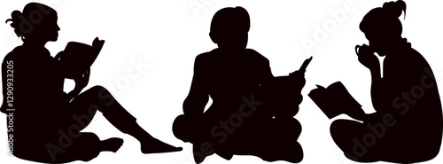 silhouette of a woman reading books on a white background, vector