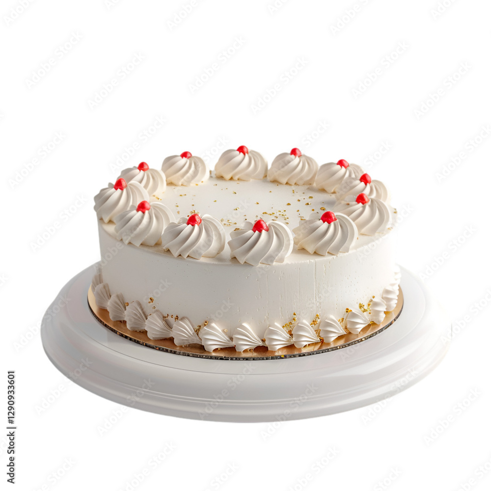 Elegant White Cake with Red Cherries and Gold Accents, Elegant White Cake with Red Cherries and Gold Accents,