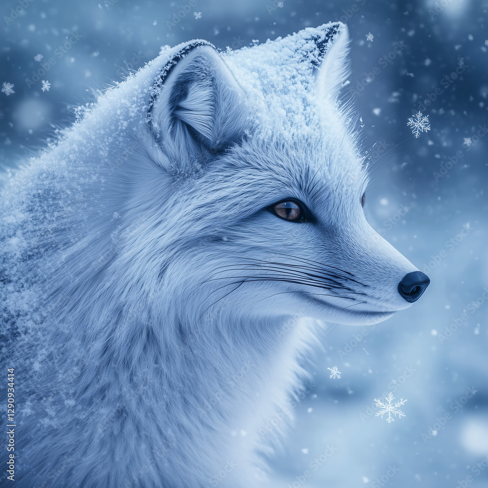 Arctic Fox in Snowstorm with Detailed Snowflake Textures Arctic Fox in Snowstorm with Detailed Snowflake Textures