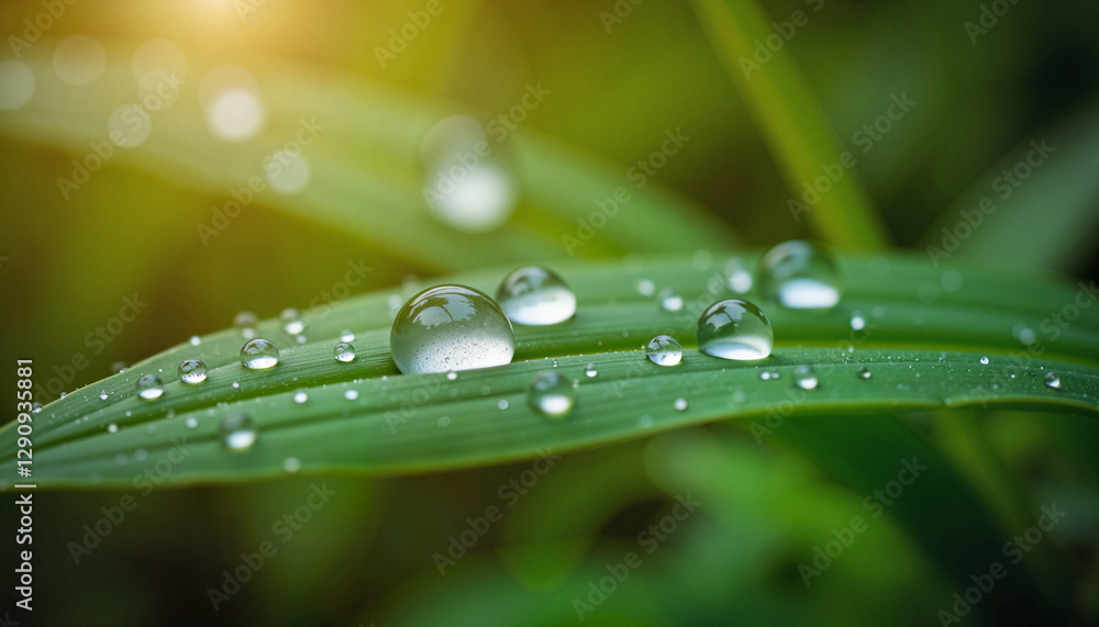 Single water droplet on green leaf in morning light, nature's beauty Single water droplet on green leaf in morning light, nature's beauty