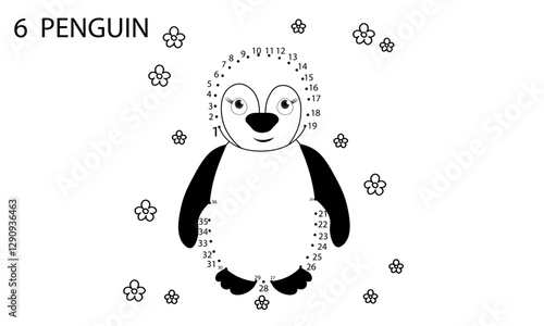 A fun dot-to-dot penguin illustration for children. A simple and engaging educational activity for early learners.