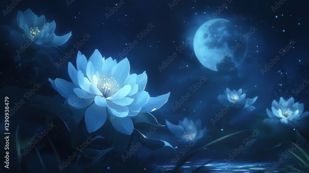 Night-blooming cereus illuminated by moonlight, its delicate white petals unfolding in a dreamy, atmospheric glow. Night-blooming cereus illuminated by moonlight, its delicate white petals unfolding in a dreamy, atmospheric glow.