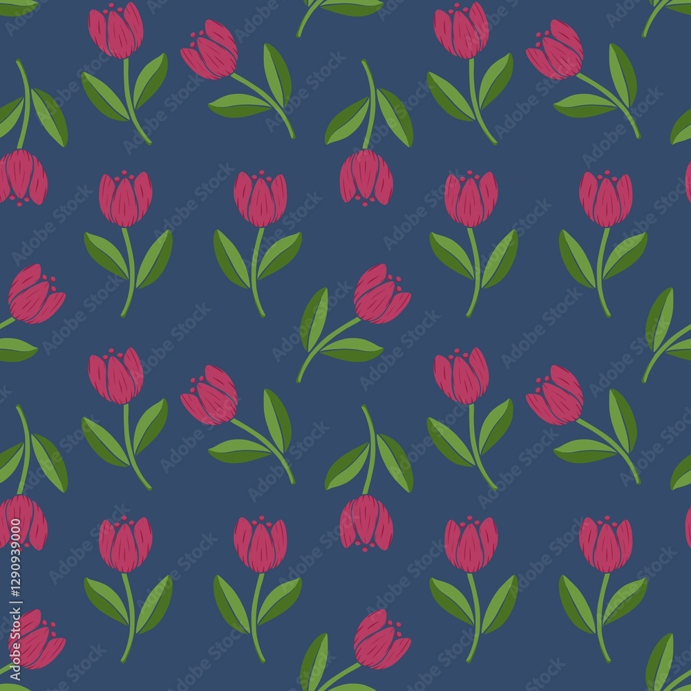 Dark blue seamless pattern with tulips Dark blue seamless pattern with tulips