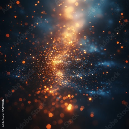 Seventy-five radiant particles drifting in a single direction, glowing with a faint but consistent light