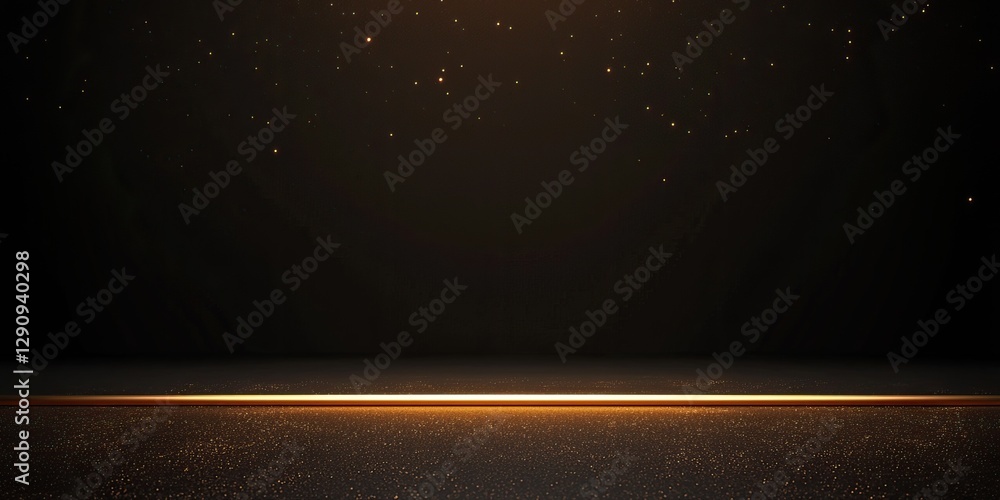Obraz premium Dark background with golden light and sparkles, ideal for product display or presentation.