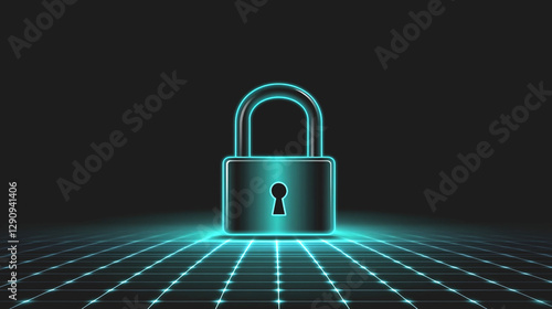 Wallpaper Mural Cybersecurity Digital Lock Glowing on Dark Grid Background Torontodigital.ca