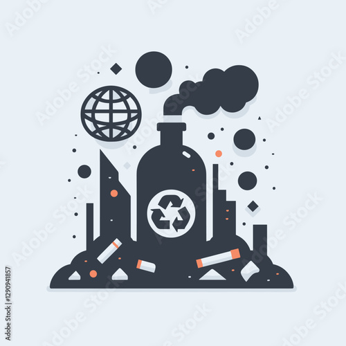 A minimalist flat design illustration highlighting pollution, using simple and modern visuals to emphasize environmental challenges. Suitable for educational materials, campaigns, and creative designs