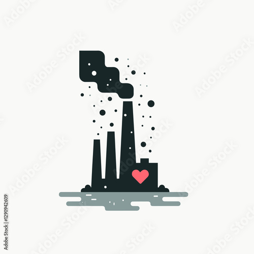 A minimalist flat design illustration showcasing pollution, emphasizing environmental degradation through simple and clean visuals. Perfect for awareness campaigns, educational resources, and creative