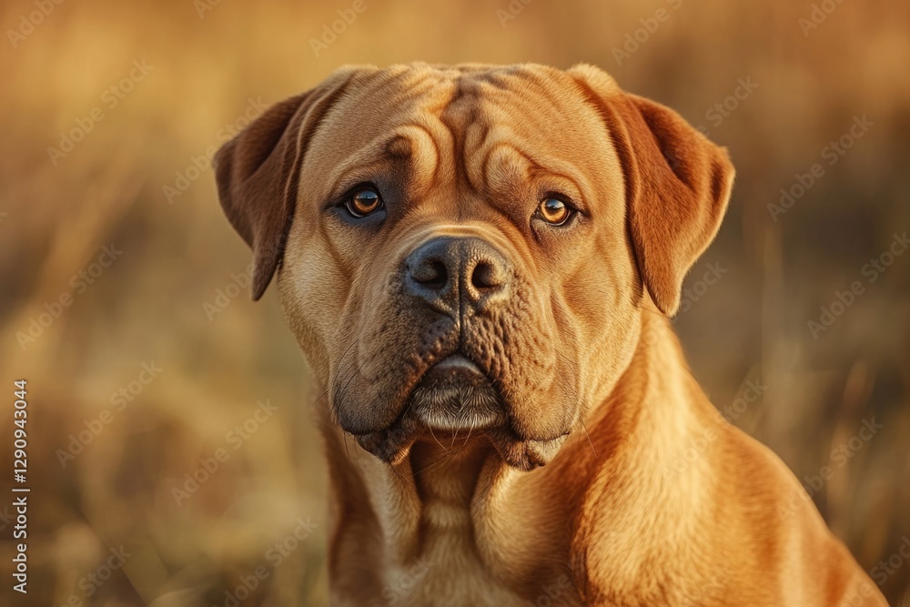 A large brown dog sitting peacefully in a green field A large brown dog sitting peacefully in a green field