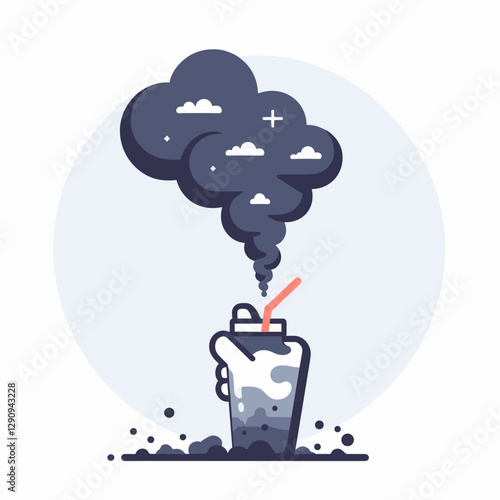 A flat design illustration of pollution in a minimalist and simple style, highlighting environmental issues. Perfect for awareness campaigns, educational purposes, or creative projects.