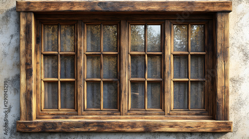 a window with a wooden frame photo