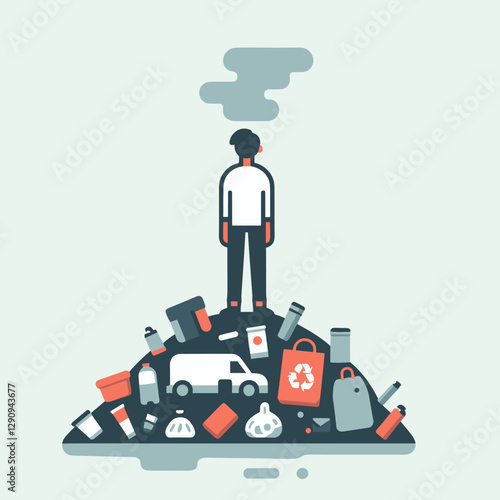 A flat design illustration of pollution in a minimalist and simple style, highlighting environmental issues. Perfect for awareness campaigns, educational purposes, or creative projects.
