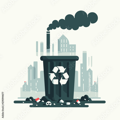 A minimalist flat design illustration of pollution, combining simple elements to highlight environmental issues. Perfect for awareness campaigns, educational materials, or creative projects.