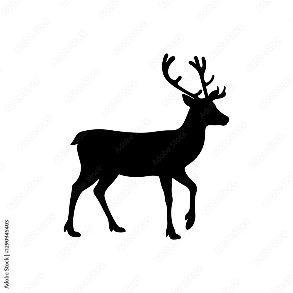 Obraz premium Black Reindeer silhouette vector illustration on white background