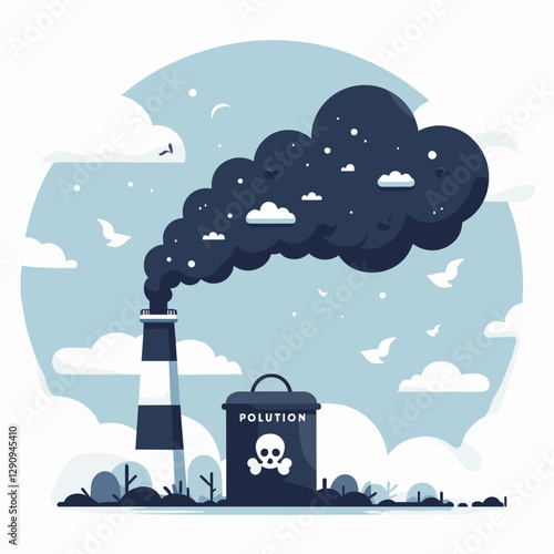 A clean and minimalist flat design illustration depicting pollution, highlighting environmental issues with simplicity and modern aesthetics. Ideal for campaigns, educational tools, or digital project