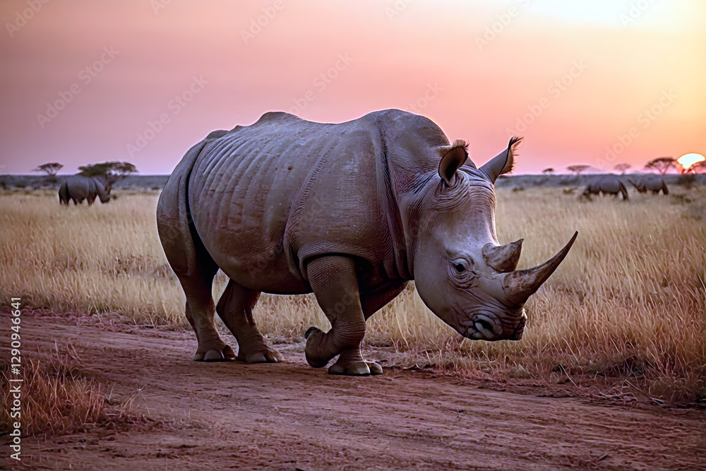 Fototapeta premium Rhinoceros in the Savannah at Dusk