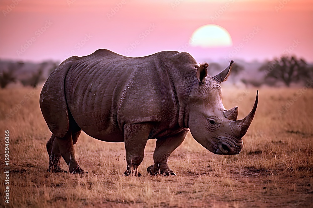 Fototapeta premium Rhinoceros in the Savannah at Dusk - 02
