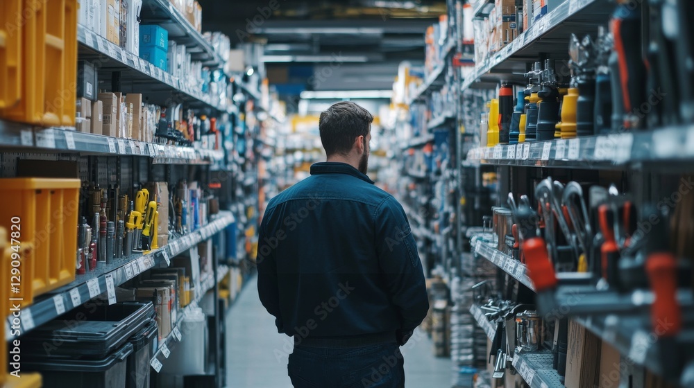 Thief alert at a hardware store, employee noticing suspicious behavior. Featuring quick action and tool protection Thief alert at a hardware store, employee noticing suspicious behavior. Featuring quick action and tool protection