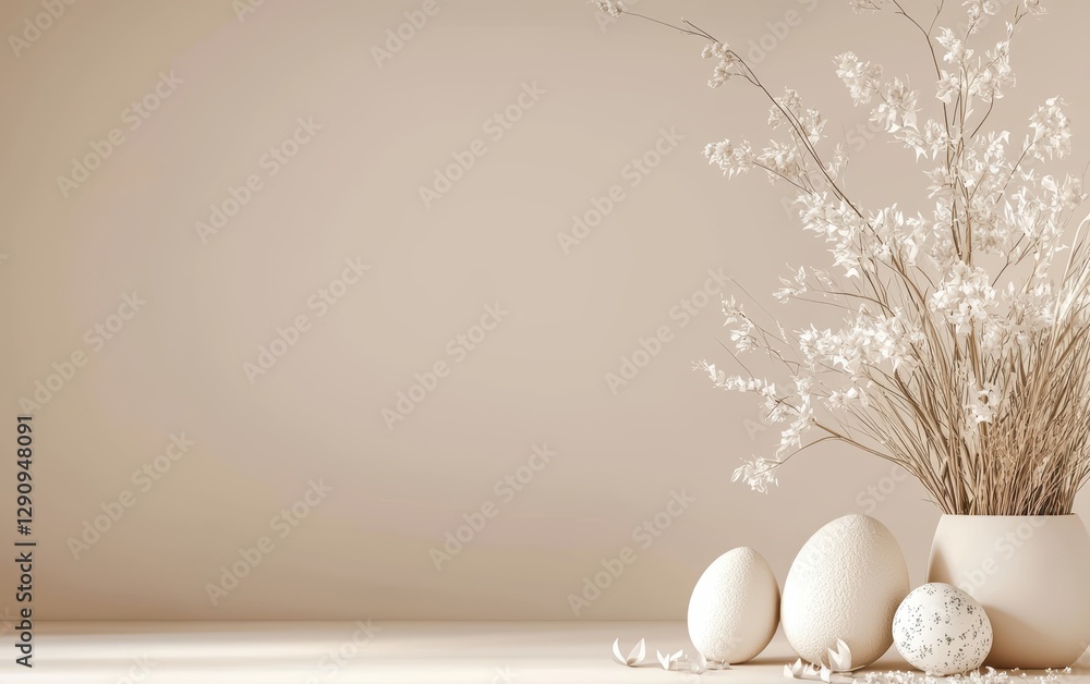 Fototapeta premium Easter Beige 3d background minimalistic mockup with space for text