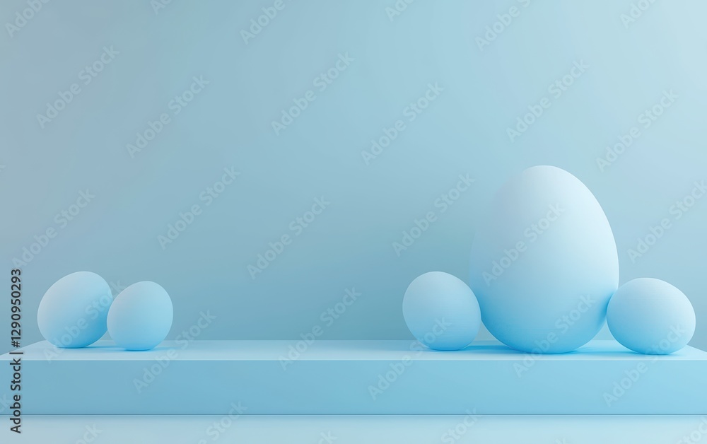 Fototapeta premium Easter Ice Blue 3d background minimalistic mockup with space for text