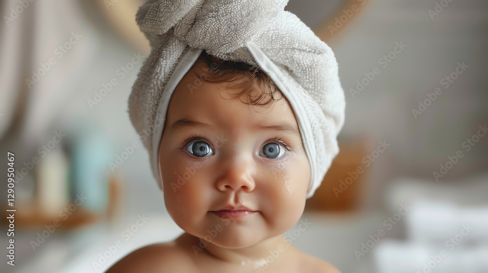 A baby with big blue eyes looks at the camera. A baby with big blue eyes looks at the camera.