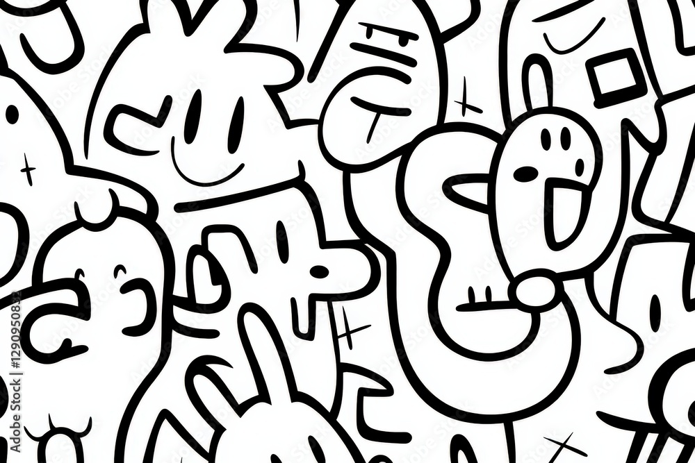 Fototapeta premium Black and white abstract doodle illustration