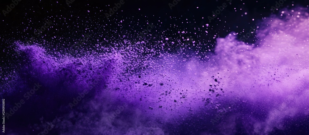 Fototapeta premium Vivid purple powder explosion on a black background with dynamic movement and detailed texture creating a dramatic visual contrast and depth