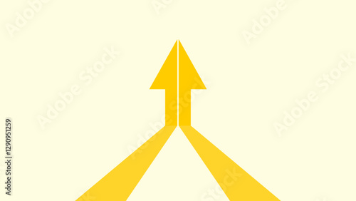 two yellow arrows converging and forming a single upward arrow