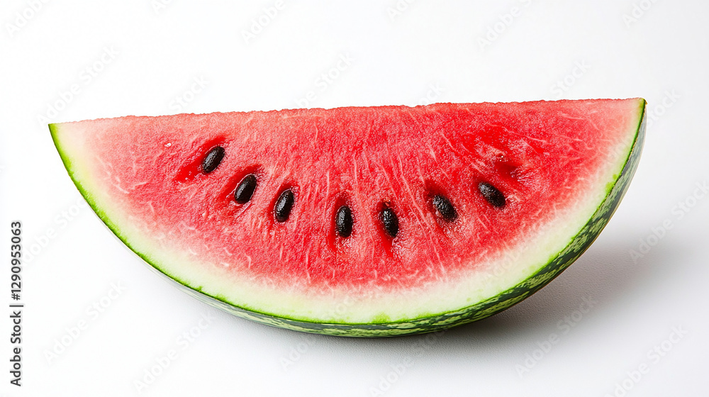 A perfectly sliced watermelon wedge on a white background A perfectly sliced watermelon wedge on a white background
