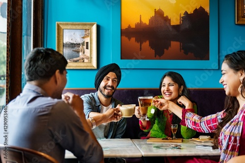 Canvas Print People celebrating Holi day in restaurant