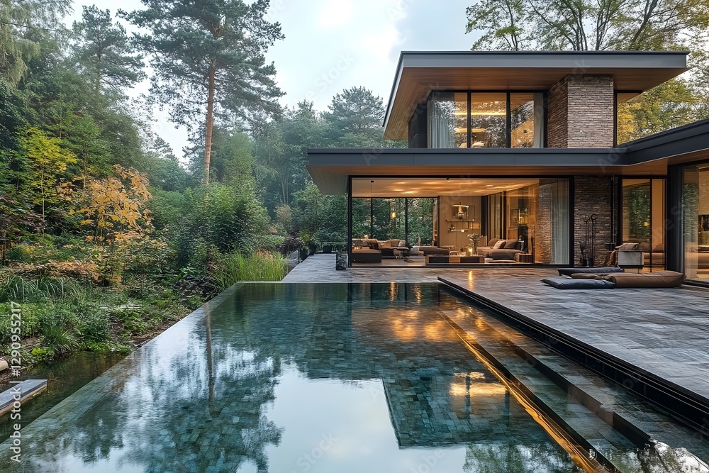 Luxury Cubic House with Expansive Windows and Tranquil Garden Landscape Luxury Cubic House with Expansive Windows and Tranquil Garden Landscape