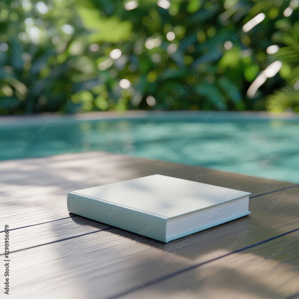 book on a wooden deck near a pool book on a wooden deck near a pool