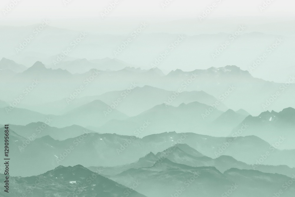 Naklejka premium Green mountains background, misty landscape design