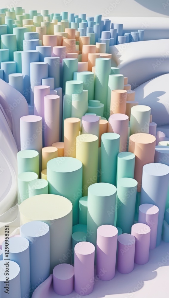 Fototapeta premium Gradient Pastel Cylinders in a Flowing Abstract Landscape