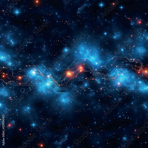 Adobe Illustrator Artwork Abstract Circuit Board Pattern on a Starry Space Background