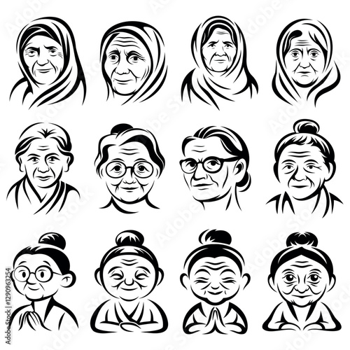 
vector set of grandmothers icons