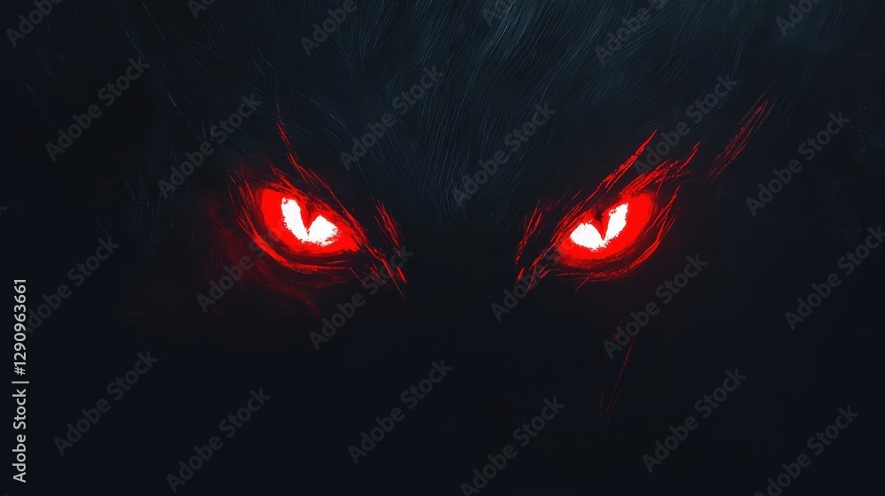 Fototapeta premium Red glowing eyes in a dark spooky setting