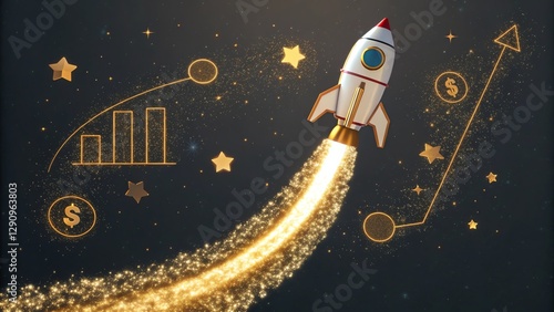 Rocket launching with gold spark trail