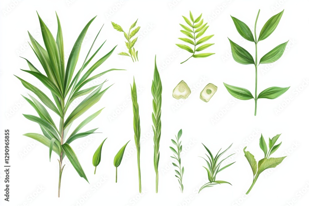 Obraz premium Illustration showcasing various parts of the Chamaedorea plant in detailed arrangement