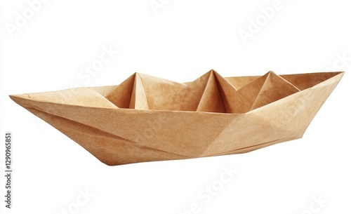 Folded Paper Boat on White Background