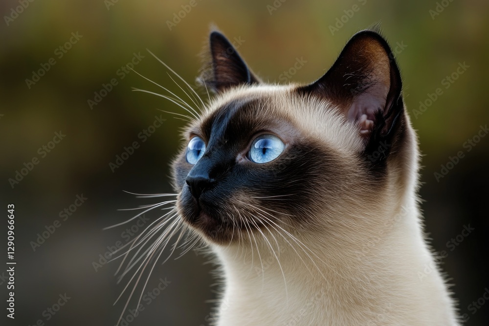 A clear view of a domestic cat's face, with bright blue eyes A clear view of a domestic cat's face, with bright blue eyes