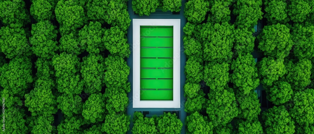 Lush Green Forest Surrounding a Modern Open Space in Nature Tranquility Lush Green Forest Surrounding a Modern Open Space in Nature Tranquility
