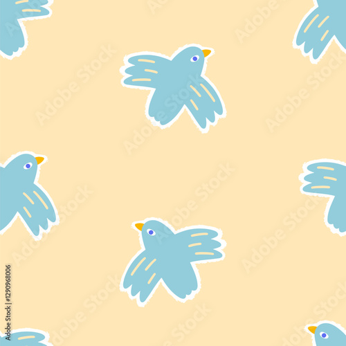 Bird seamless pattern with a dove of peace. Hand-drawn in a childish naive doodle style. Folk modern Scandinavian motif. Cute trendy background.