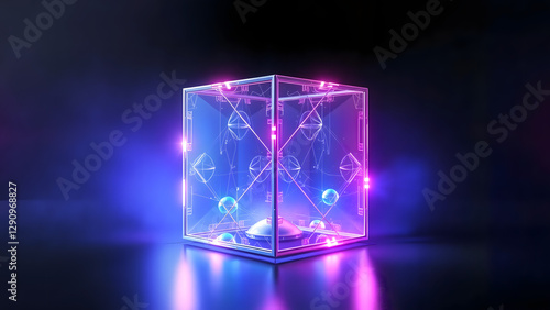 Sci-fi polygonal construct with vibrant neon edges and interconnected patterns