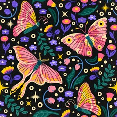 Gardinen Tiermuster Aesthetic butterfly seamless pattern background, fairytale animal illustration  © Rawpixel.com