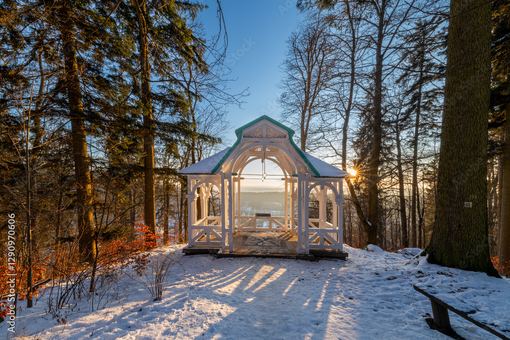 Mescery's lookout - a view point in the spa forest photographed in the winter evening in the backlight - Marianske Lazne (Marienbad) - Czech Republic, Europe