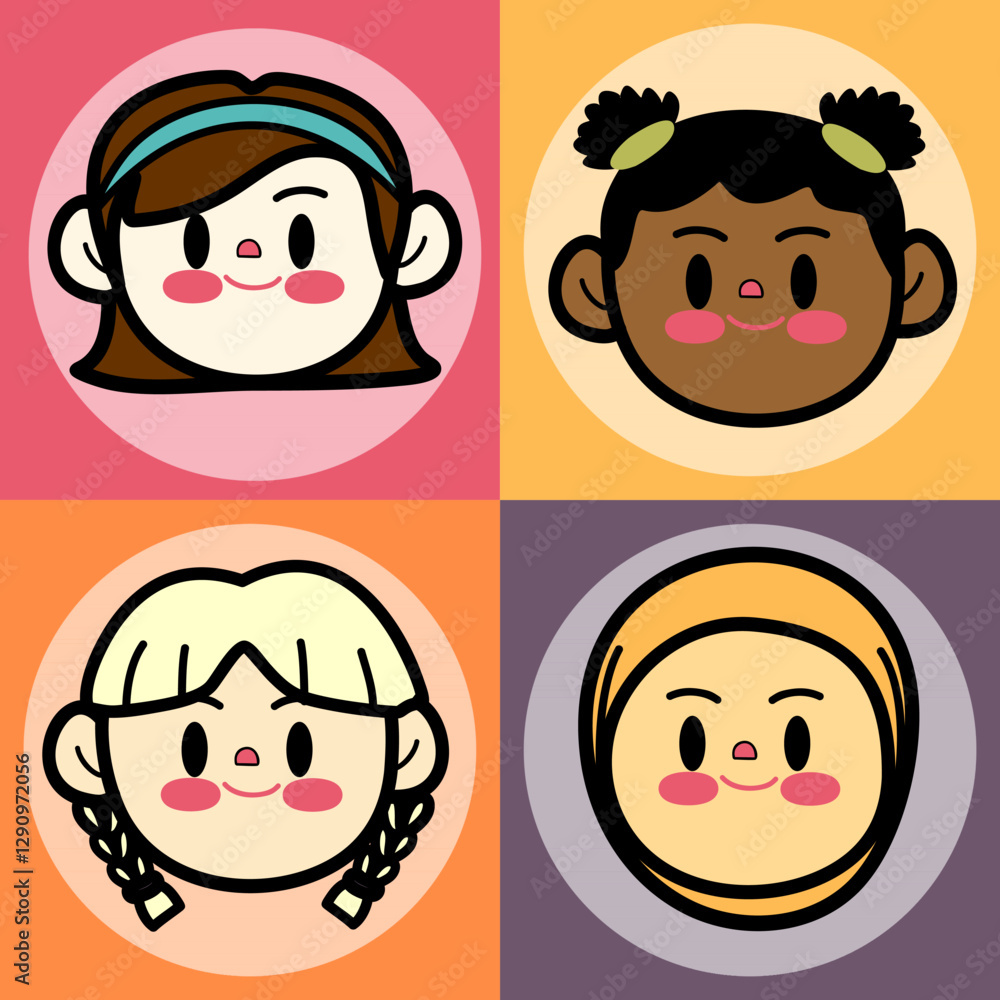 Illustration of Little Girls As Diversity Cultures and Races In The World Illustration of Little Girls As Diversity Cultures and Races In The World