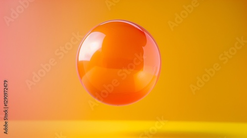 A rubber bouncy ball in mid-air, captured with motion blur against a bright background, showing its vibrant color and bouncing energy.